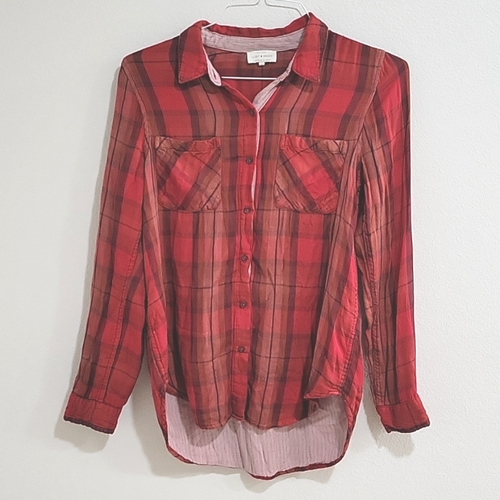 Lucky Brand Long Sleeve Button up Plaid  Shirt Hi Low